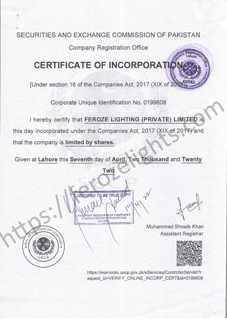 Certificate of incorporation