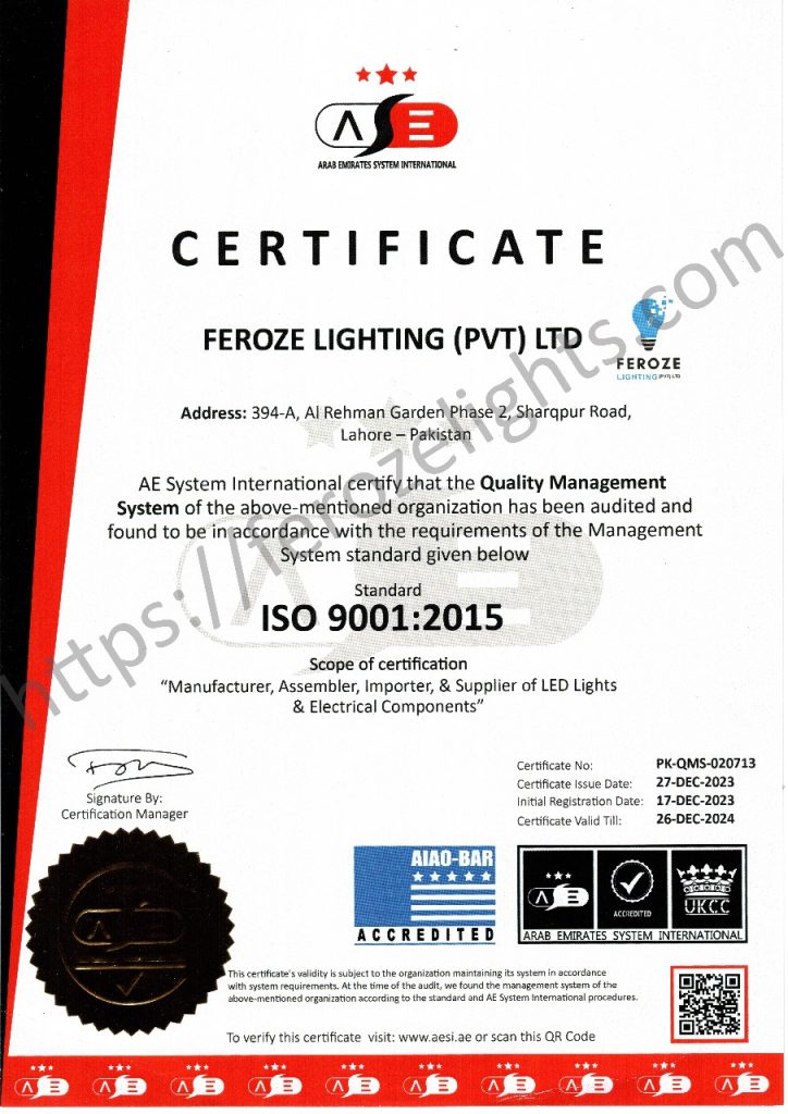 Feroze Lights Certificate
